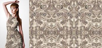 26019 Materiał ze wzorem motyw paisley w odcieniach beżu inspirowany sztuką orientu